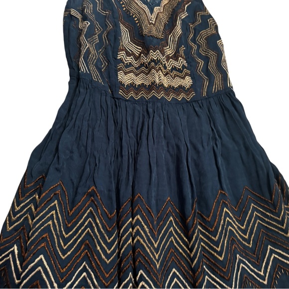 Anthropologie Meadow Rue Beaded Chevron Blue Dress Size 0 - Picture 4 of 10